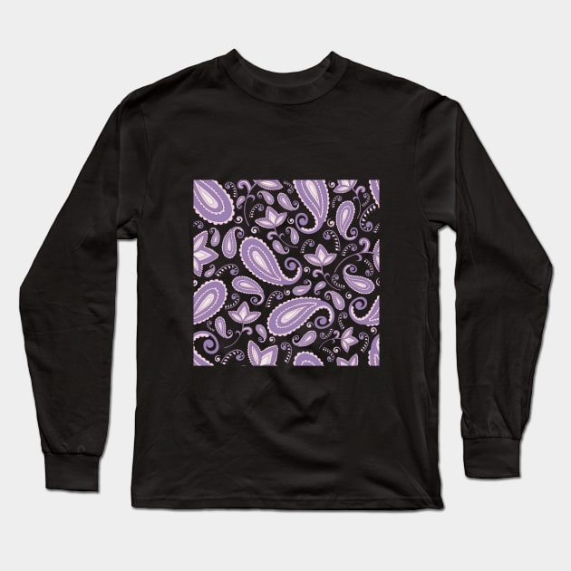 Purple Paisley Pattern Long Sleeve T-Shirt by novaya